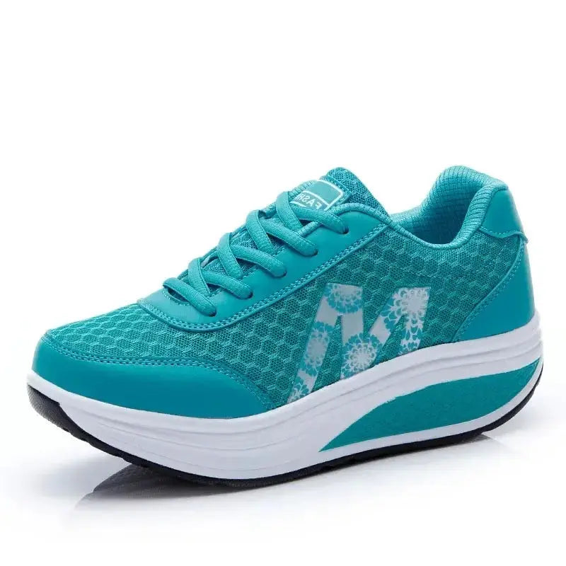 Running Shoes for Women 2022 Fashion Mesh Breathable Sneakers Lace Up Wedge Platform Shoes Ladies Outdoor Casual Sport Shoes SATSUNSPORT
